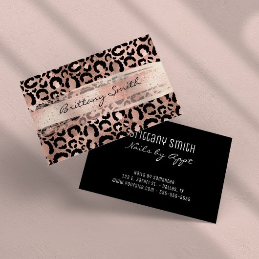 Faux Roos Gold Foil Leopard Blush Bruske Stroke Visitekaartje