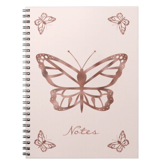 Faux Roos Gold Foil look Butterflies en aangepaste Notitieboek (Voorkant)