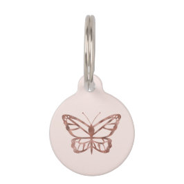 Faux Roos Gold Foil look-like Butterfly on roze Huisdierpenning