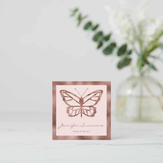 Faux Roos Gold Foil look-like Butterfly Vierkante Visitekaartje (Staand voorkant)