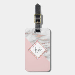 Faux Roos Gold Foil Marble Blush Pink MONOGRAM Bagagelabel