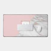 Faux Roos Gold Foil Marble Blush Pink MONOGRAM Bureaumat (Keyboard & Muis)