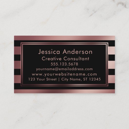 Faux Roos Gold Foil Metallic Stripes and Black Visitekaartje (Achterkant)