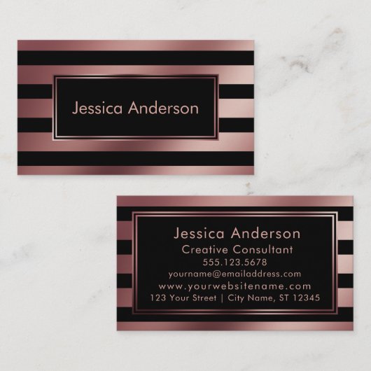 Faux Roos Gold Foil Metallic Stripes and Black Visitekaartje (Voorkant / Achterkant)