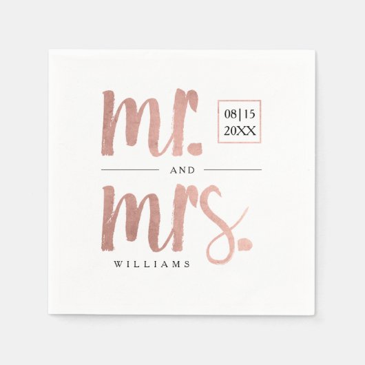 Faux Roos Gold Foil Mr & Mrs. Servetten (Voorkant)