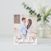 Faux Roos Gold Foil Script Foto Sla de datum op Save The Date (Staand voorkant)