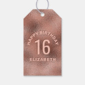 Faux Roos Gold Foil Textuur Happy Birthday & Age Cadeaulabel (Voorkant)