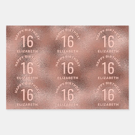Faux Roos Gold Foil Textuur Happy Birthday & Age Inpakpapier Vel (Voorkant 2)