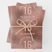 Faux Roos Gold Foil Textuur Happy Birthday & Age Inpakpapier Vel (In situ)