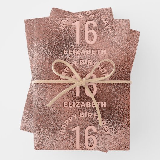 Faux Roos Gold Foil Textuur Happy Birthday & Age Inpakpapier Vel (In situ)