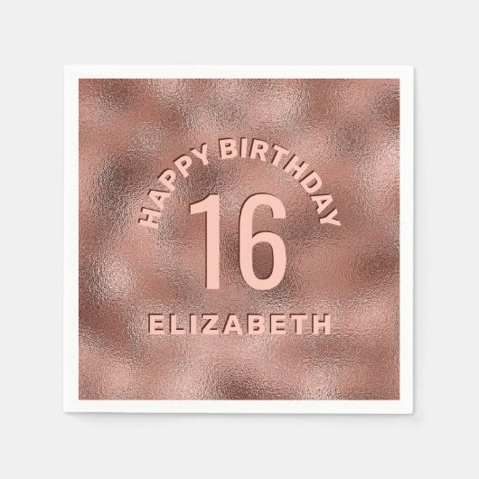 Faux Roos Gold Foil Textuur Happy Birthday & Age N Servet (Voorkant)