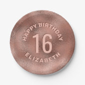 Faux Roos Gold Foil Textuur Happy Birthday & Age Papieren Bordje (Voorkant)