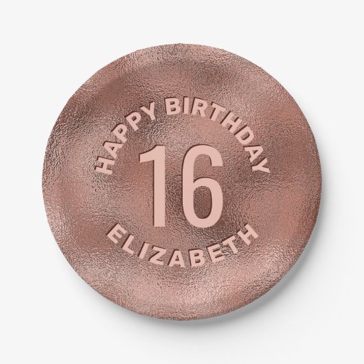 Faux Roos Gold Foil Textuur Happy Birthday & Age Papieren Bordje (Voorkant)