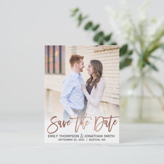 Faux Roos Gold Folie Afbeelding Save the Date Brie Briefkaart (Staand voorkant)