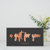 Faux roos Gold folie grijs logo cadeaubon (Staand voorkant)