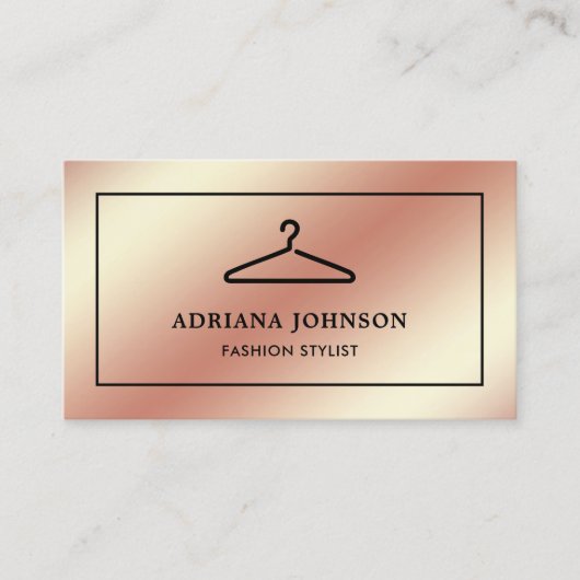 Faux Roos Gold Folie Kleding Hanger Mode Stylist Visitekaartje (Voorkant)