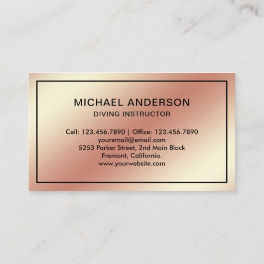 Faux Roos Gold Folie Scuba Duikinstructeur Visitekaartje (Achterkant)