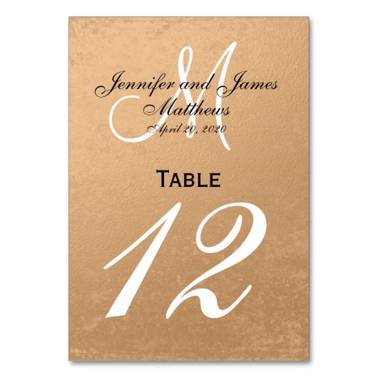 Faux Roos Gold Folie Trouwtafel Nummer Kaart (Voorkant)