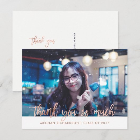 Faux Roos Gold | Foto Afstuderen Dank u Briefkaart (Voorkant / Achterkant)