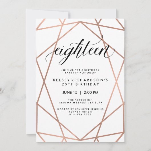 Faux Roos Gold Geometric | 18e verjaardag Kaart (Voorkant)