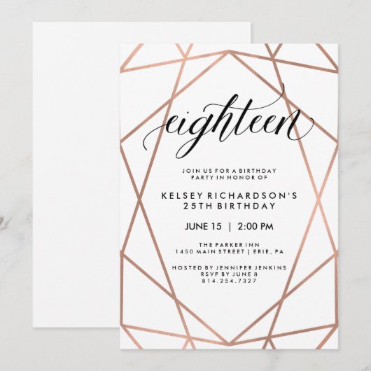 Faux Roos Gold Geometric | 18e verjaardag Kaart (Voorkant / Achterkant)