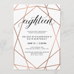 Faux Roos Gold Geometric   18e verjaardag Kaart