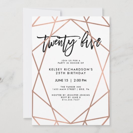 Faux Roos Gold Geometric | 25e verjaardag Kaart (Voorkant)