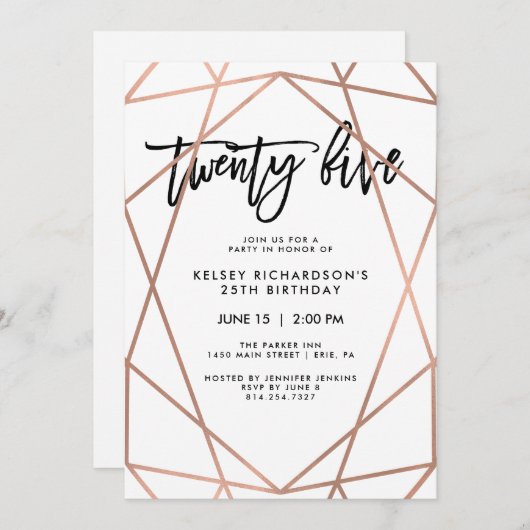 Faux Roos Gold Geometric | 25e verjaardag Kaart (Voorkant / Achterkant)