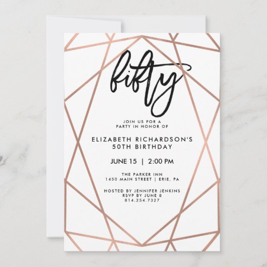 Faux Roos Gold Geometric | 50e verjaardag Kaart (Voorkant)