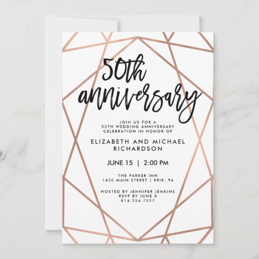 Faux Roos Gold Geometric 50th Wedding Jubileum Kaart (Voorkant)