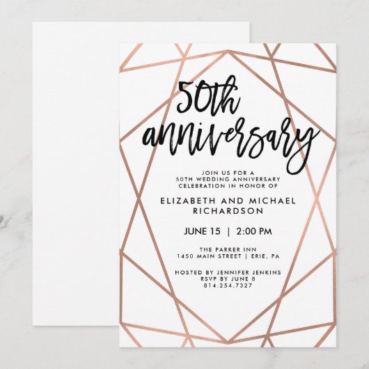 Faux Roos Gold Geometric 50th Wedding Jubileum Kaart (Voorkant / Achterkant)