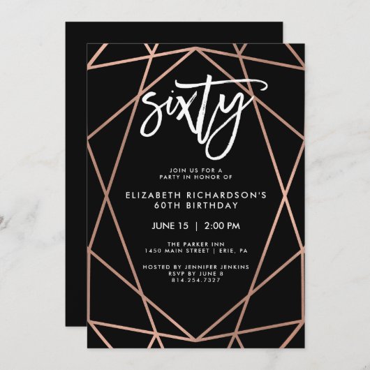 Faux Roos Gold Geometric | 60e verjaardag Kaart (Voorkant / Achterkant)