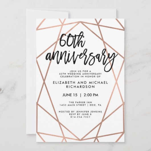 Faux Roos Gold Geometric 60th Wedding Jubileum Kaart (Voorkant)