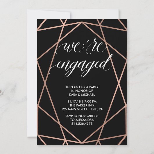 Faux Roos Gold Geometric Engagement Party Kaart (Voorkant)