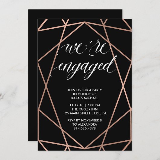 Faux Roos Gold Geometric Engagement Party Kaart (Voorkant / Achterkant)