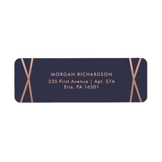 Faux Roos Gold Geometric in Midnight Blue Etiket (Voorkant)
