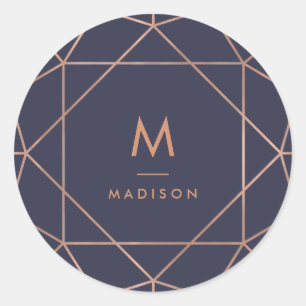 Faux Roos Gold Geometric in Midnight Blue Ronde Sticker