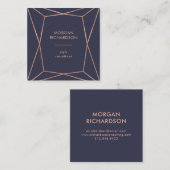 Faux Roos Gold Geometric in Midnight Blue Vierkante Visitekaartje (Voorkant / Achterkant)