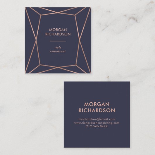 Faux Roos Gold Geometric in Midnight Blue Vierkante Visitekaartje (Voorkant / Achterkant)