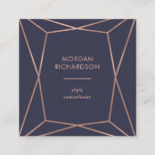 Faux Roos Gold Geometric in Midnight Blue Vierkante Visitekaartje (Voorkant)