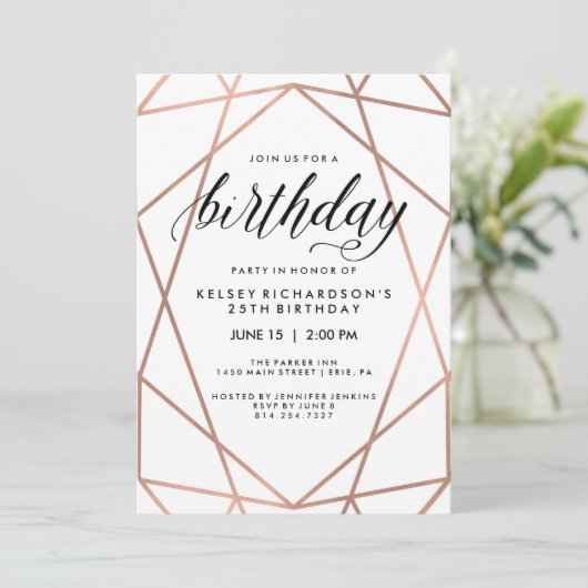 Faux Roos Gold Geometric Lines | Partij voor de ve Kaart (Staand voorkant)