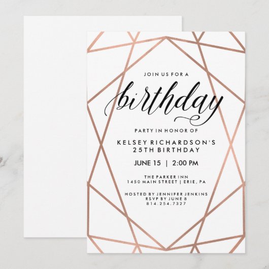 Faux Roos Gold Geometric Lines | Partij voor de ve Kaart (Voorkant / Achterkant)