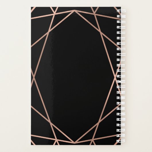 Faux Roos Gold Geometric op Black Wedding Planner (Achterkant)