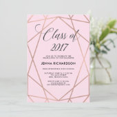 Faux Roos Gold Geometric op Blush Pink Afstuderen Kaart (Staand voorkant)