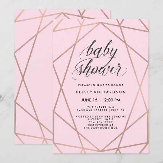 Faux Roos Gold Geometric op Blush Pink Baby shower Kaart (Voorkant / Achterkant)