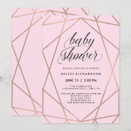 Faux Roos Gold Geometric op Blush Pink Baby shower Kaart
