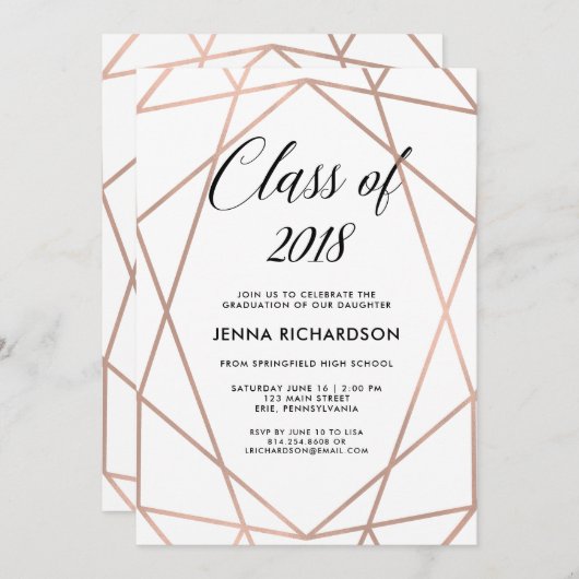 Faux Roos Gold Geometric op White Graduation Party Kaart (Voorkant / Achterkant)