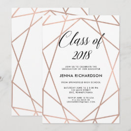 Faux Roos Gold Geometric op White Graduation Party Kaart