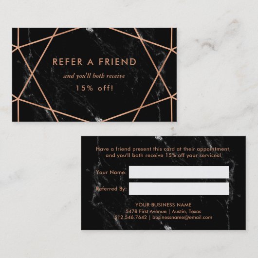 Faux Roos Gold Geometric op zwarte marmer Referral (Voorkant / Achterkant)