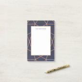 Faux Roos Gold Geometric Pattern op Midnight Blue Post-it® Notes (Op bureau)